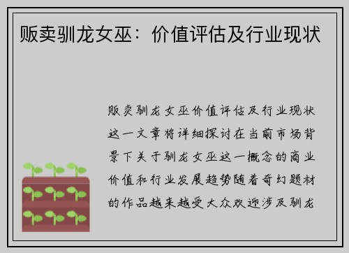 贩卖驯龙女巫：价值评估及行业现状